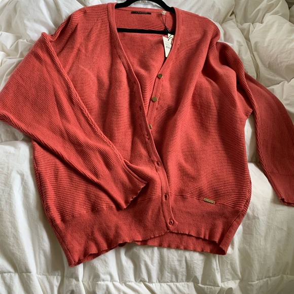 NWT T Tahari Terracotta Rose 🌹 Pink Cucoon Sweater Ribbed Button Up Cardigan💗 - Picture 5 of 12